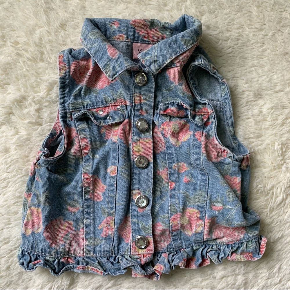 LITTLE LASS | Denim Vest with Floral Design